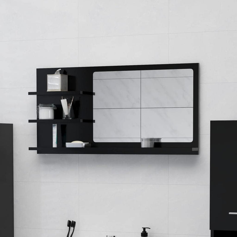 homiuse 90x10,5x45 cm Badspiegel Spiegel mit 3 Regale Rechteckiger Wandspiegel Mirror Badezimmerspie
