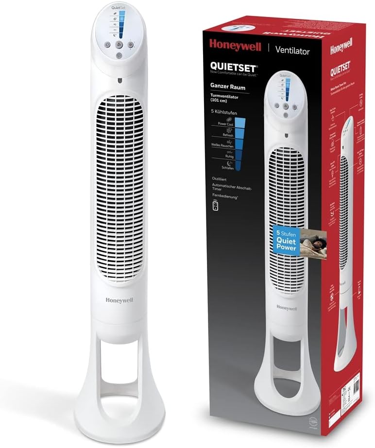 Honeywell QuietSet Oszillierender Turmventilator für den ganzen Raum (5 Geschwindigkeitseinstellunge