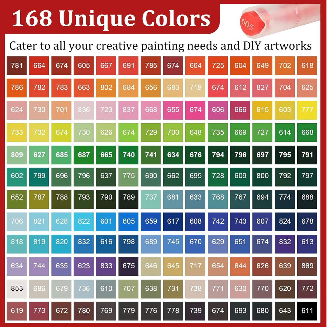 Acrylstifte, 168 Farben Acrylic Marker mit flexibler Pinselspitze, Direktflüssigkeit Acrylic Paint M