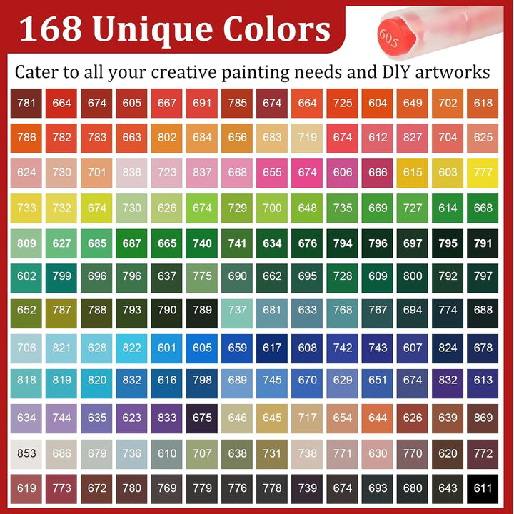 Acrylstifte, 168 Farben Acrylic Marker mit flexibler Pinselspitze, Direktflüssigkeit Acrylic Paint M