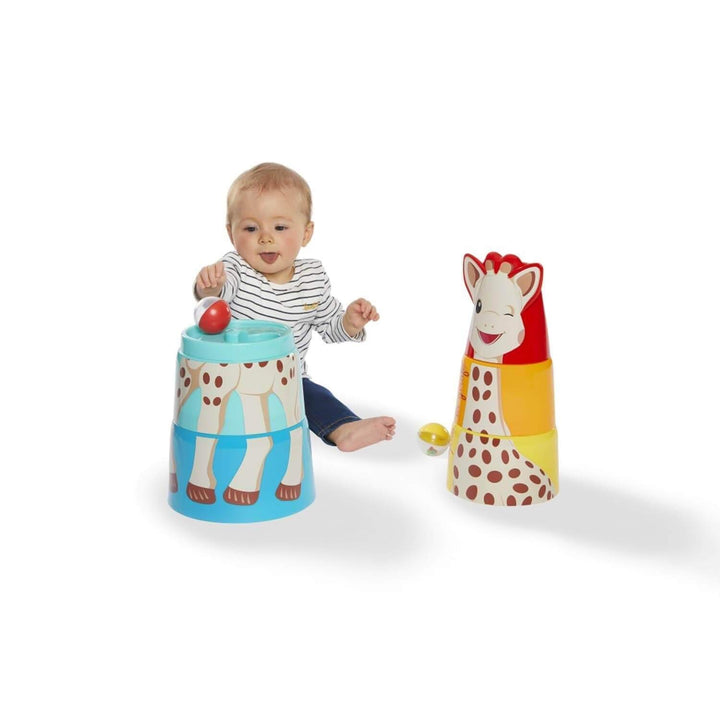 Sophie la Girafe – Riesenturm 3-in-1 – Ab 10 Monaten – Bau-Puzzle und Kugelbahn – Fördert Geschickli
