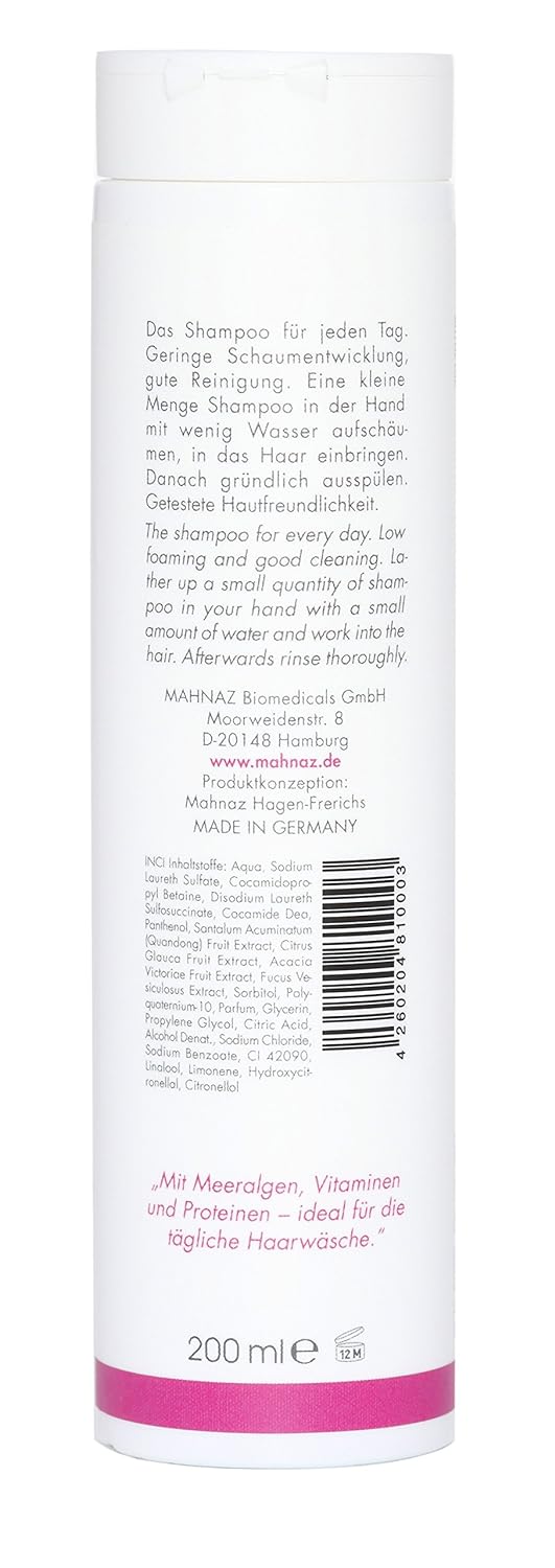 MAHNAZ® mildes Vitamin Pflege-Shampoo, für die häufige Haarwäsche, Leichtigkeit und Fülle, vegan, 20