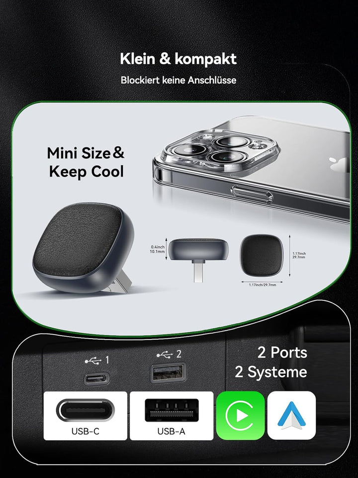 Spedal CarPlay Wireless Android Auto Adapter – per Tastendruck zwischen Zwei Handys wechseln (iPhone