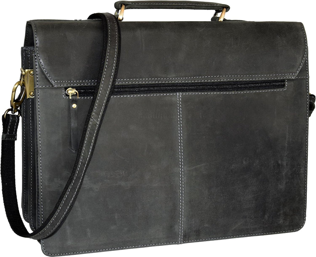 Menzo Aktentasche aus echten Leder, Laptoptasche bis zu 15 Zoll, Vintage Umhängetasche, Messenger ba