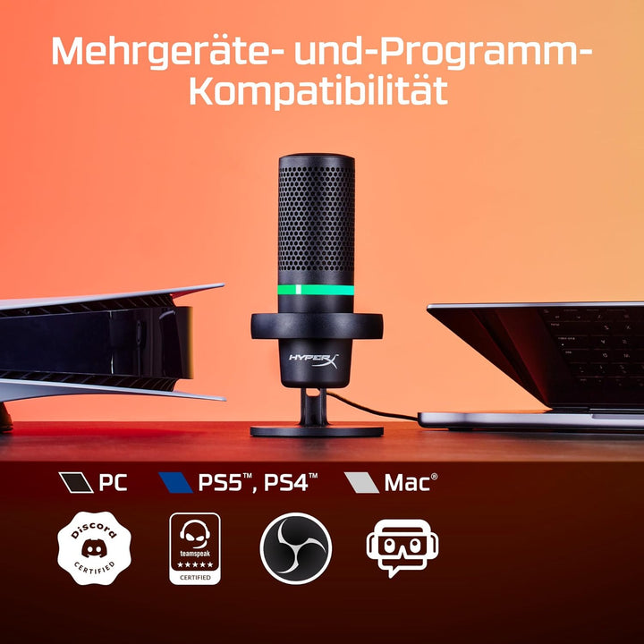 HyperX DuoCast - USB-Kondensatormikrofon - RGB-Beleuchtung, Integrierter Pop-Filter, Flache Mikrofon