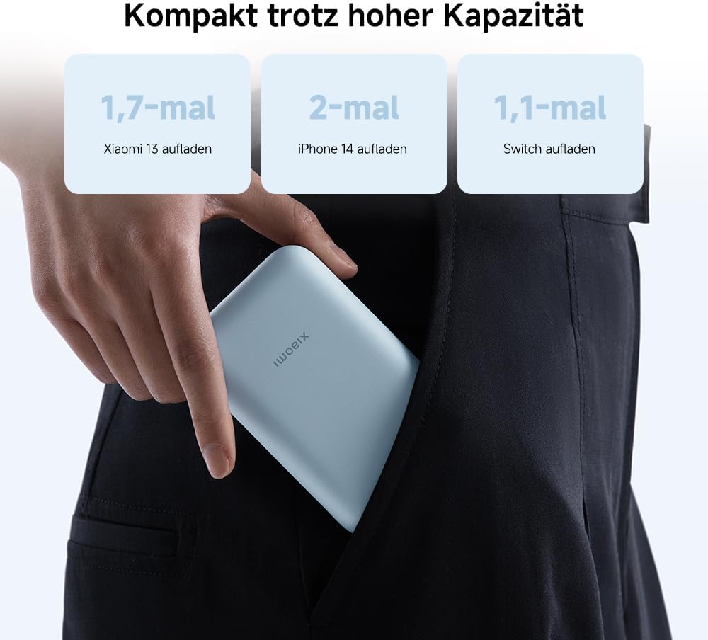 Xiaomi 22.5W Power Bank mit Integriertem Kabel - 10000mAh, Schnellladefunktion, lädt 3 Geräte gleich