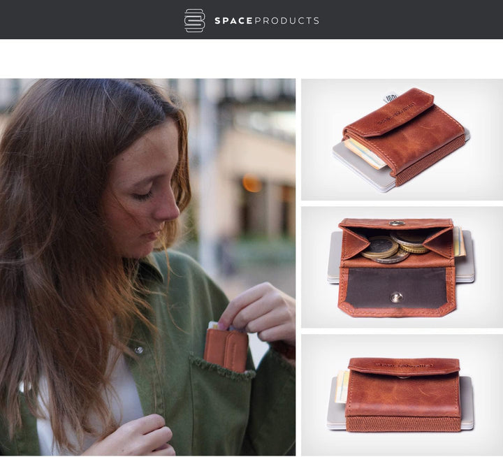 Space Wallet Slim Wallet mit Münzfach I Büffelleder Geldbörse Herren klein - Mini Geldbeutel Damen I