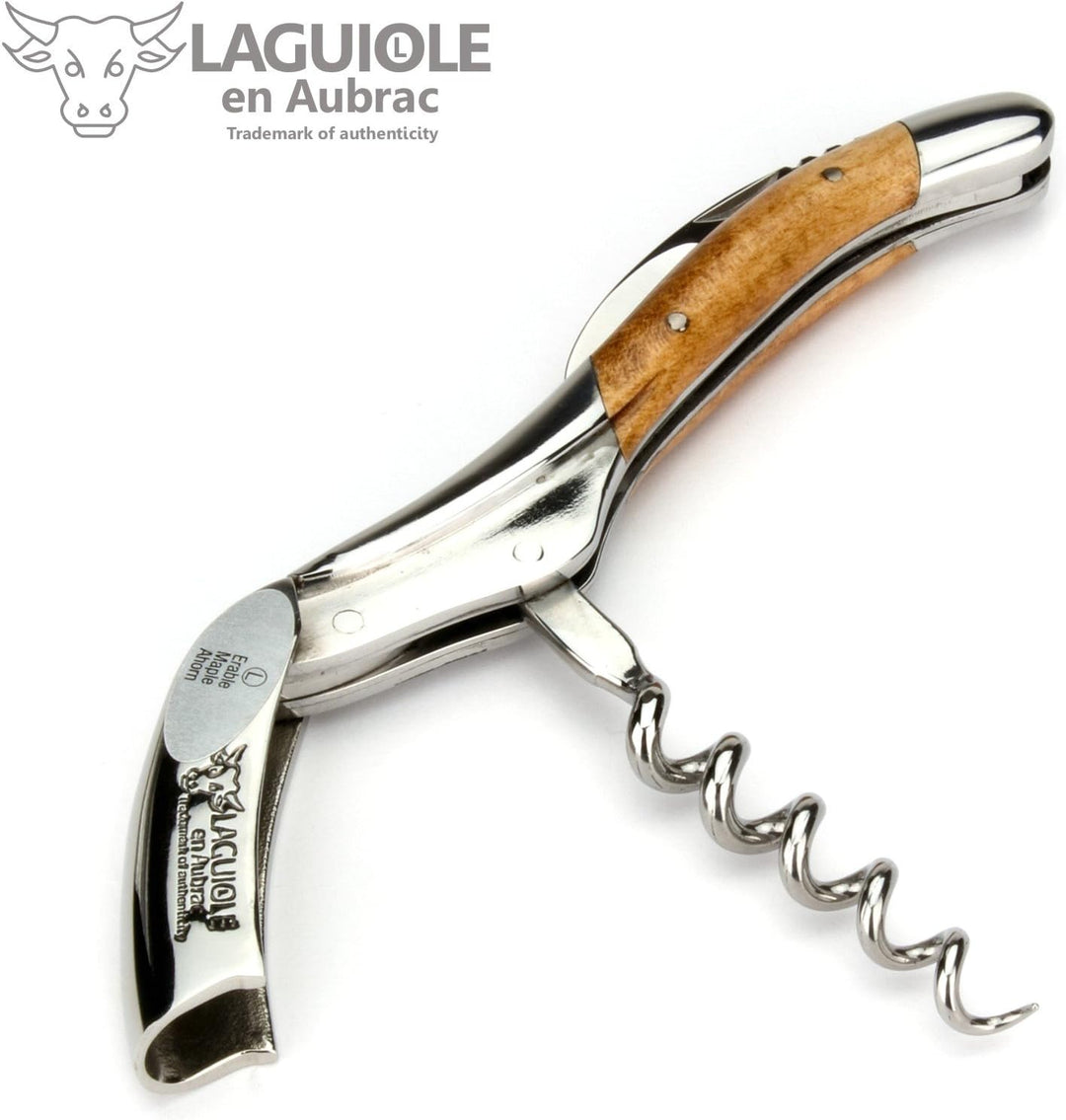 Laguiole en Aubrac Sommelierbesteck - geflammter Ahorn - Edelstahl glänzend - Kellnermesser Weinöffn
