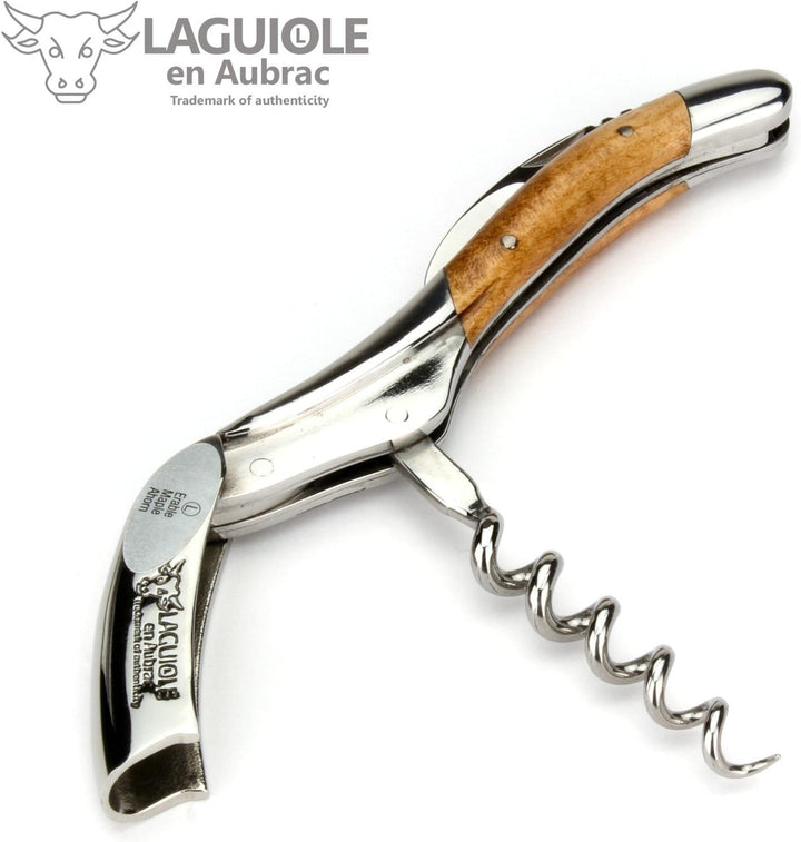 Laguiole en Aubrac Sommelierbesteck - geflammter Ahorn - Edelstahl glänzend - Kellnermesser Weinöffn