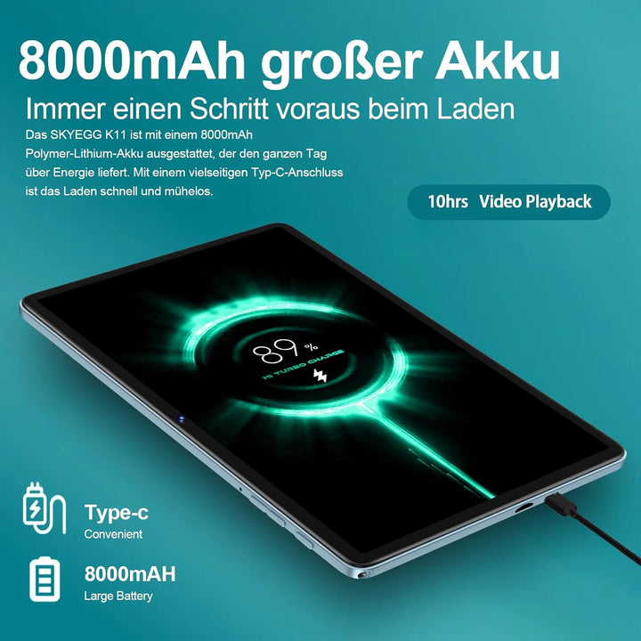 Tablet 10 Zoll Android 14, 128GB Speicher (erweiterbar), 8000mAh Akku, Tablet mit Tastatur & Maus, M