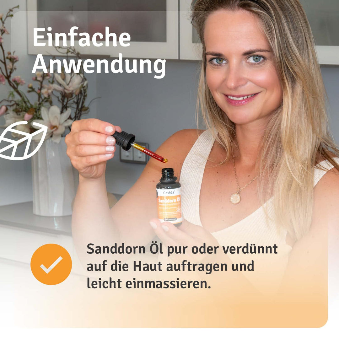 Casida® Sanddornöl - Sanddornfruchtfleischöl naturrein - Hautpflege Öl für intensive Pflege und Rege