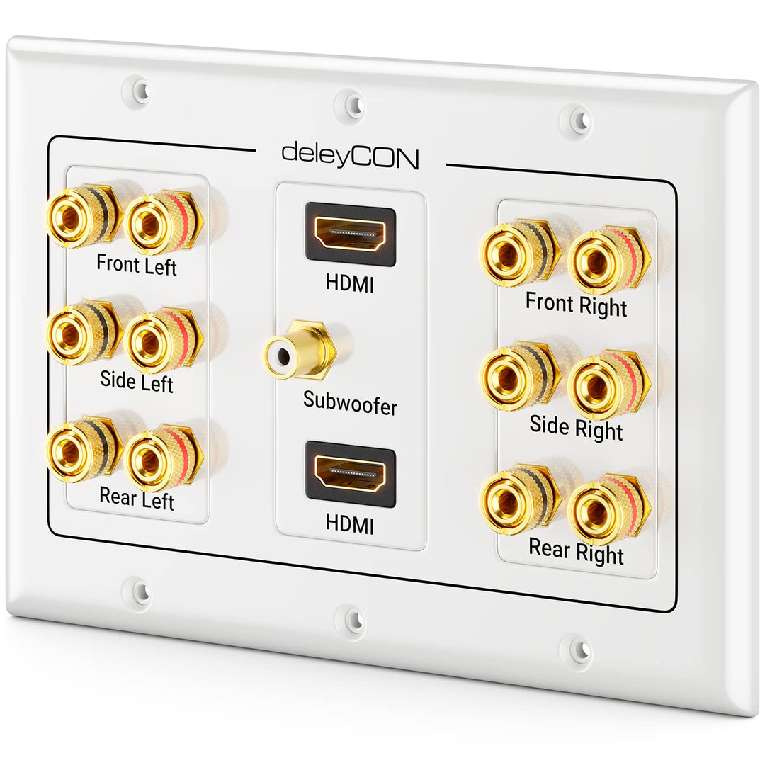 deleyCON Multimedia Lautsprecher Boxen Wanddose Anschlussdose Wandplatte mit Bananenstecker-Buchsen