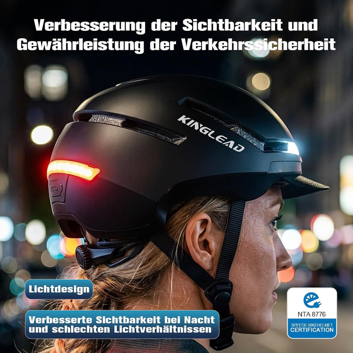 KINGLEAD Fahrradhelm mit LED Blinker & Fernbedienung, NTA 8776 & CE Zertifiziert, Front- und Rücklic