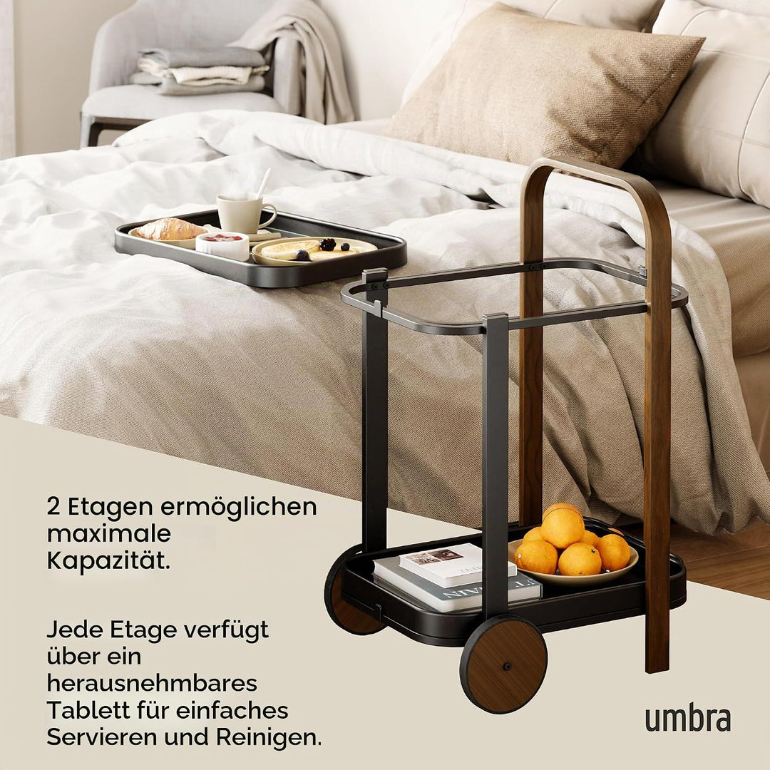 Umbra Bellwood Barwagen, Servierwagen und Beistelltisch mit 2 Etagen und herausnehmbaren Metall Tabl