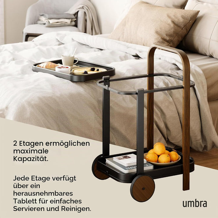 Umbra Bellwood Barwagen, Servierwagen und Beistelltisch mit 2 Etagen und herausnehmbaren Metall Tabl