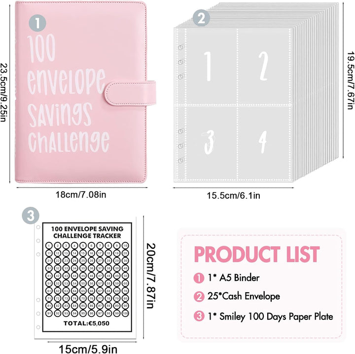100 Envelope Saving Challenge, Geldsparbinder Budget Planner Sparbuch für Geld Challenge 100 Umschlä