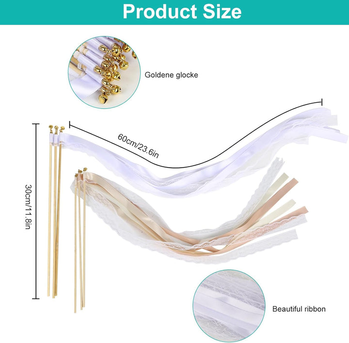 100 Stück Wedding Wands Spitze Stäbe mit Hochzeitsbändern Seidenfeenstab, Gastgeschenke für Partys,