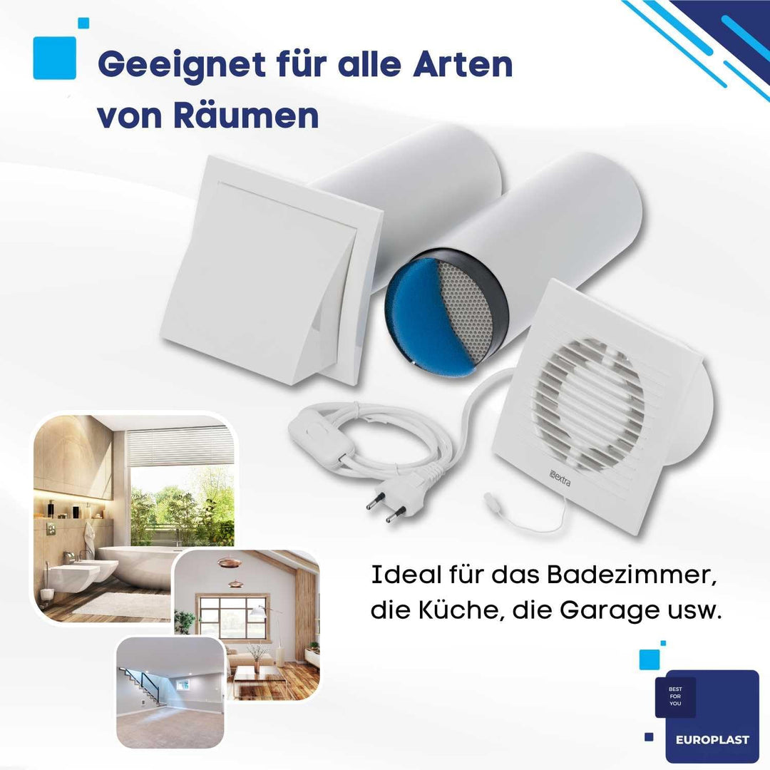 EUROPLAST 100mm Dezentrale Lüftung mit Wärmerückgewinnung mit Mit Kabel - Weiss Lüftungsanlage mit W