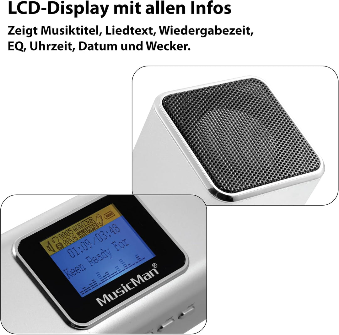 Musicman MA Soundstation Stereo-Lautsprecher mit integriertem Akku und LCD Display (MP3 Player, Radi