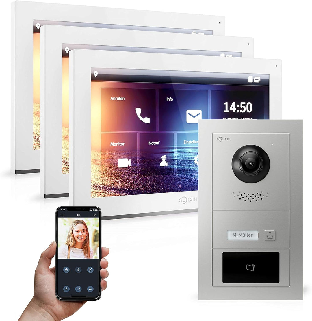Goliath Hybrid | IP | Full-HD Video Türsprechanlage | App | 1-Fam | 3 x Full-Touchscreen 10" | Alumi