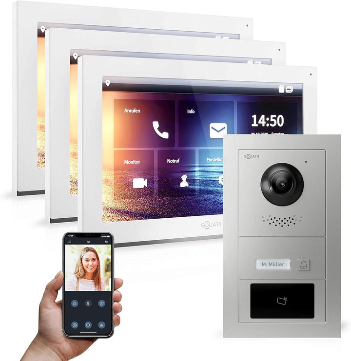 Goliath Hybrid | IP | Full-HD Video Türsprechanlage | App | 1-Fam | 3 x Full-Touchscreen 10" | Alumi