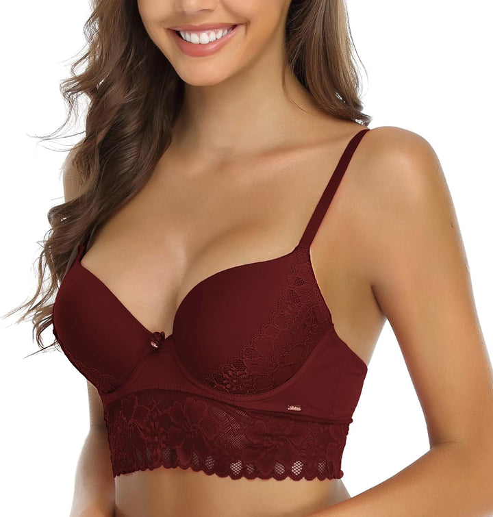 SHEKINI BH Damen mit Bügel Push Up BH mit Blumen Spitzen Schalen Bügel-BH T-Shirt Nahtloser BHS Sexy