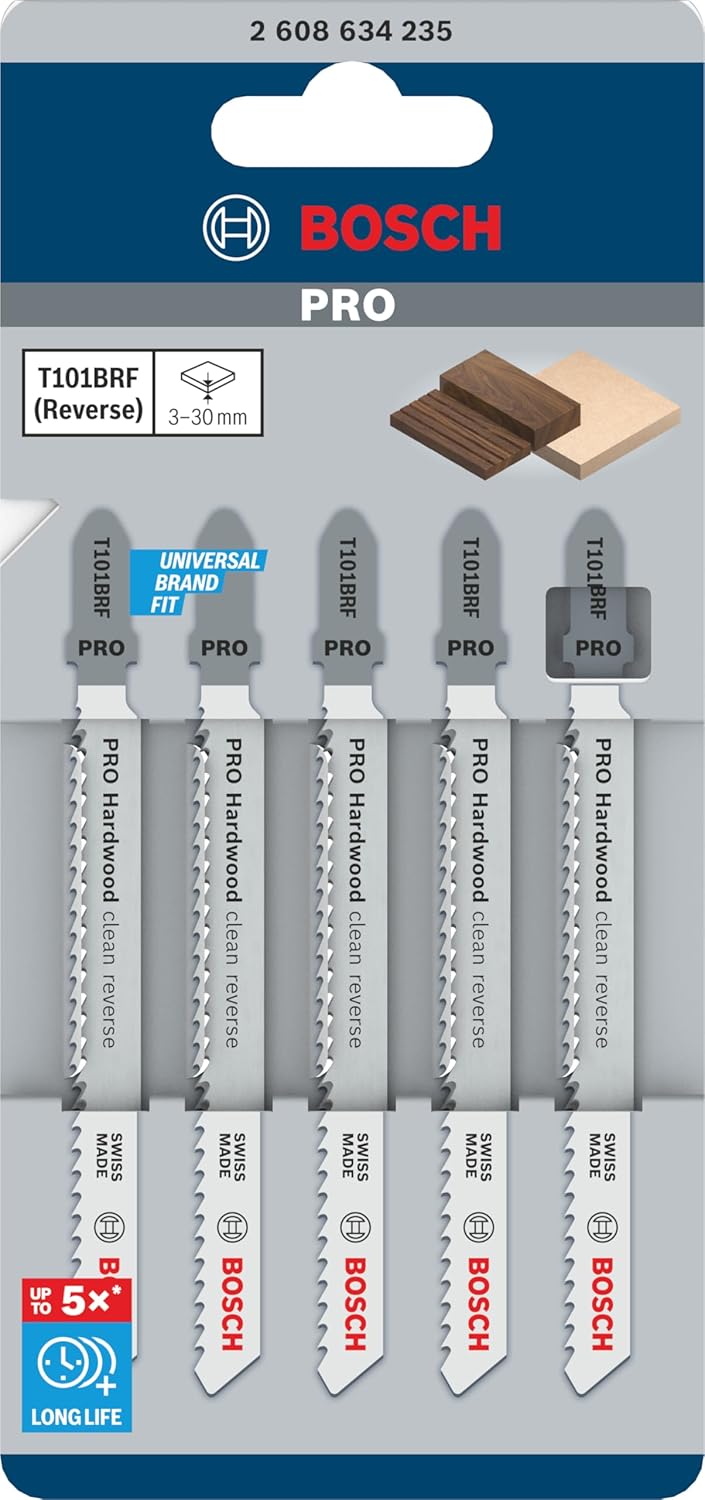 Bosch 5x Stichsägeblatt T 101 BRF Clean for Hard Wood (für hartes Holz, gerader Schnitt, Professiona