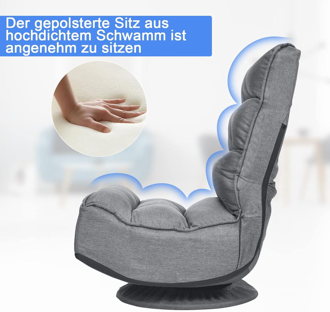 GOPLUS 360° drehbarer Bodenstuhl, klappbarer Bodensessel mit Verstellbarer Rückenlehne, Gamingsessel