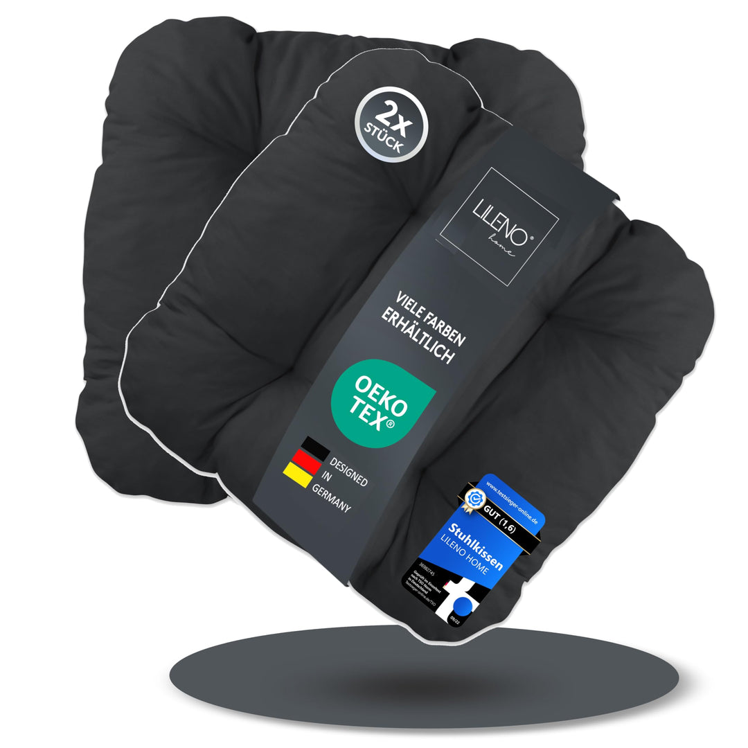 LILENO HOME 2er Set Stuhlkissen Schwarz (38x38x8 cm) - Sitzkissen für Gartenstuhl, Küche oder Esszim