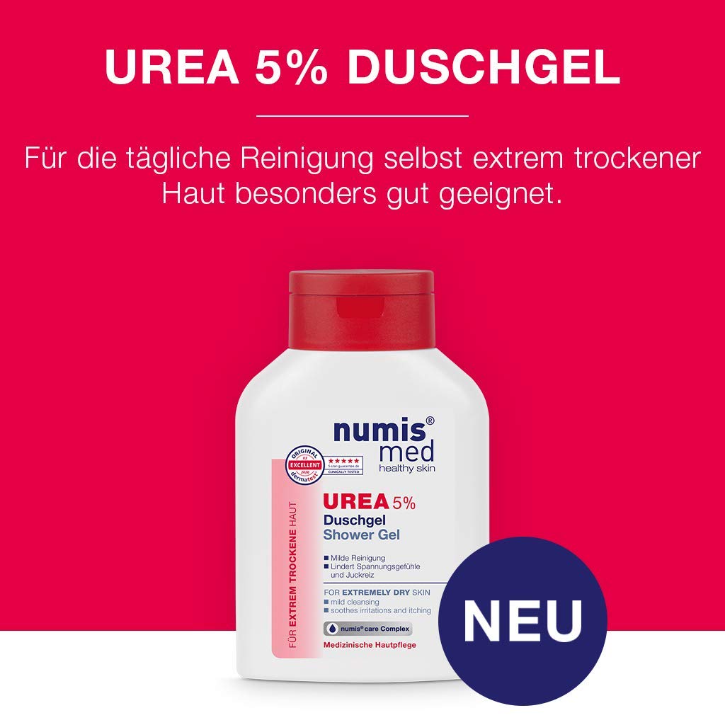 numis med Duschgel mit 5% Urea - Hautberuhigendes Duschgel für extrem trockene, zu Juckreiz neigende