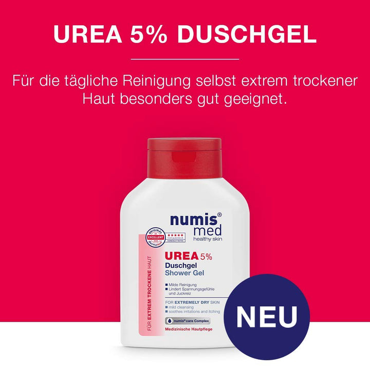 numis med Duschgel mit 5% Urea - Hautberuhigendes Duschgel für extrem trockene, zu Juckreiz neigende