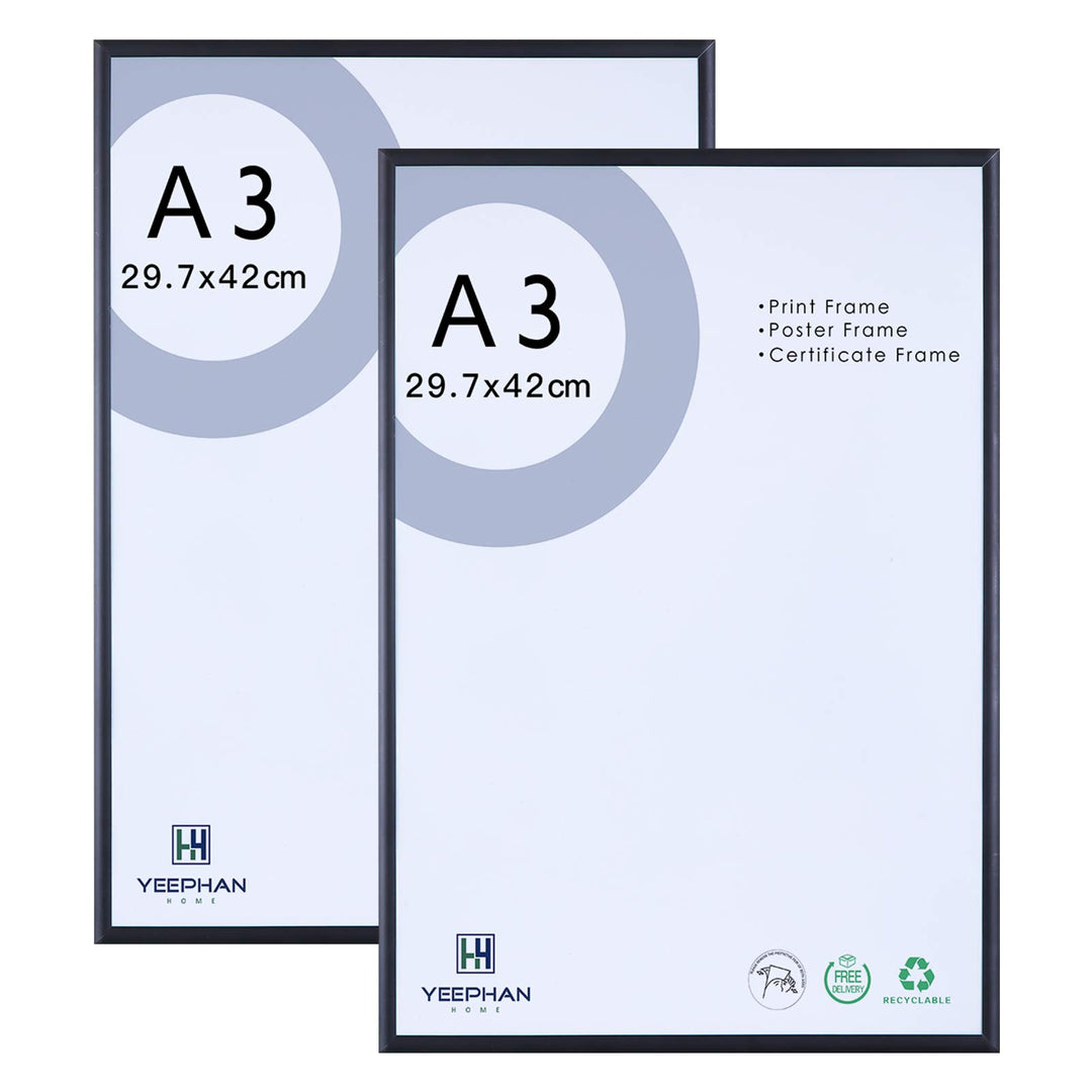YEEPHAN A3 Aluminium-Fotorahmen mit Plastic glass front, Wandhalterung für Bild oder Zertifikat 29,7