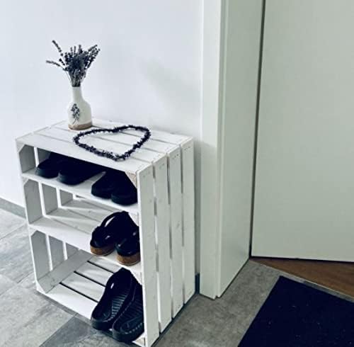 Regalkiste Tamme Weiss mit 3 Fächern weisse Obstkiste Holzkiste mit Ablagefächern - Schuhregal Büche