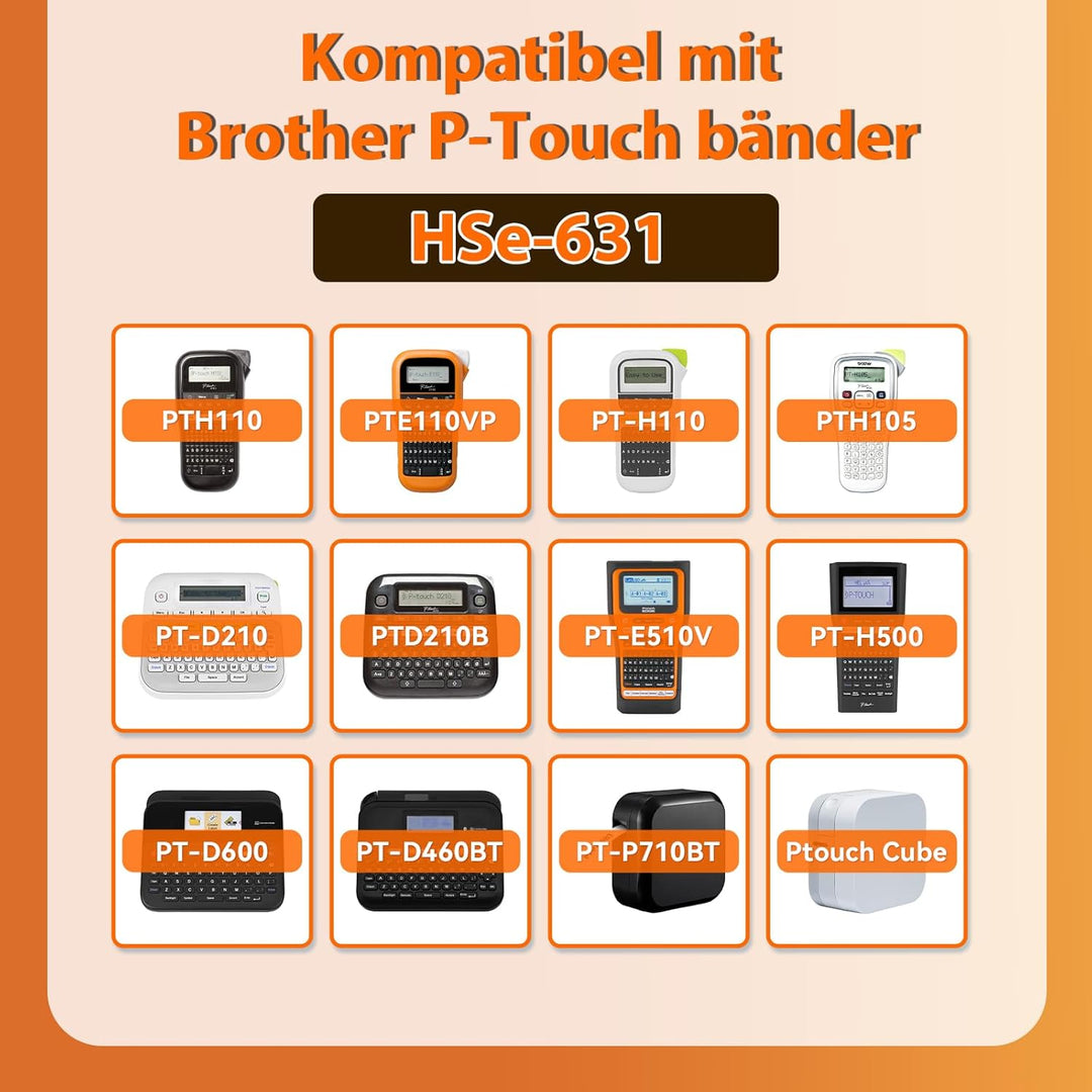 3x Kompatibel für Brother Ptouch HSe-631 HSe631 HS-631 HS631 11.7mm Schwarz auf Gelb Wärmeschrumpfro