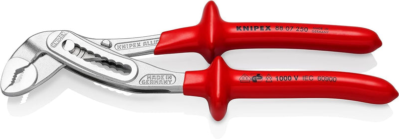 KNIPEX Alligator, VDE Wasserpumpenzange | Rohrzange, Chrom-Vanadium mit tauchisolierten Griffen, Ros