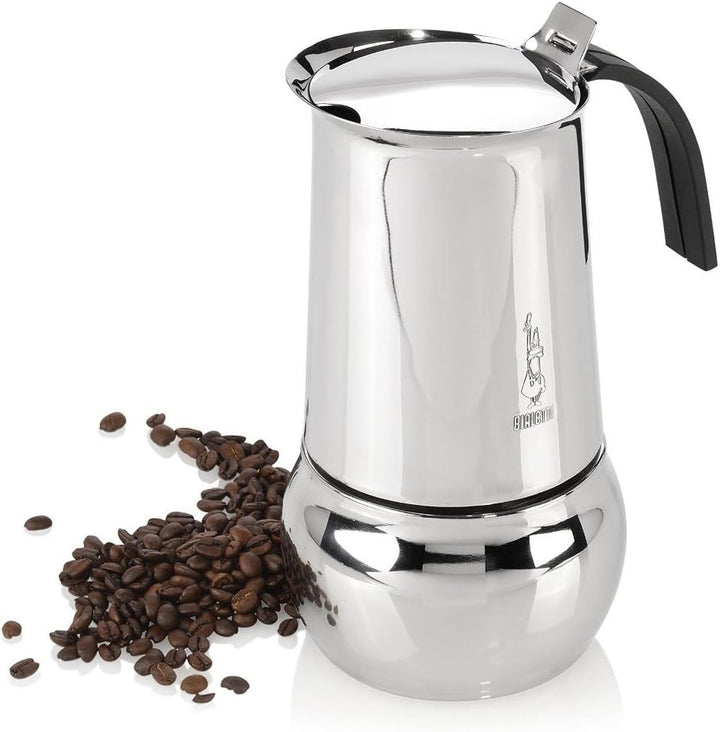 Bialetti Kitty Kaffeekocher mit Induktionboden, Edelstahl, Silber, 10 Tassen