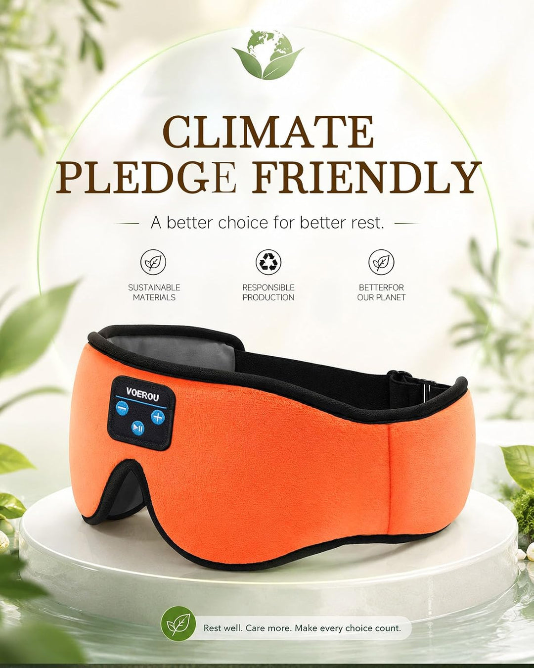 Voerou Bluetooth Schlafkopfhörer, 3D verstellbar, 12h, Knallorange | 3D-Form, verstellbares Band, at