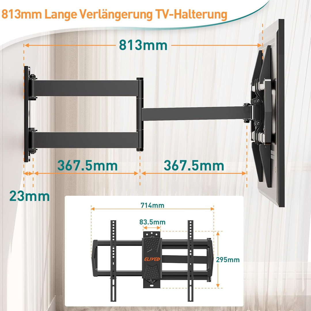 ELIVED TV Wandhalterung mit Extra Langem Gelenkarm 813mm für die Meisten 37-75 Zoll TVs bis 45 kg，Ne