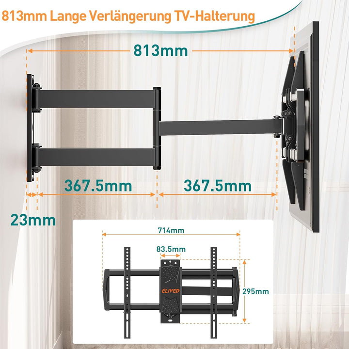 ELIVED TV Wandhalterung mit Extra Langem Gelenkarm 813mm für die Meisten 37-75 Zoll TVs bis 45 kg，Ne