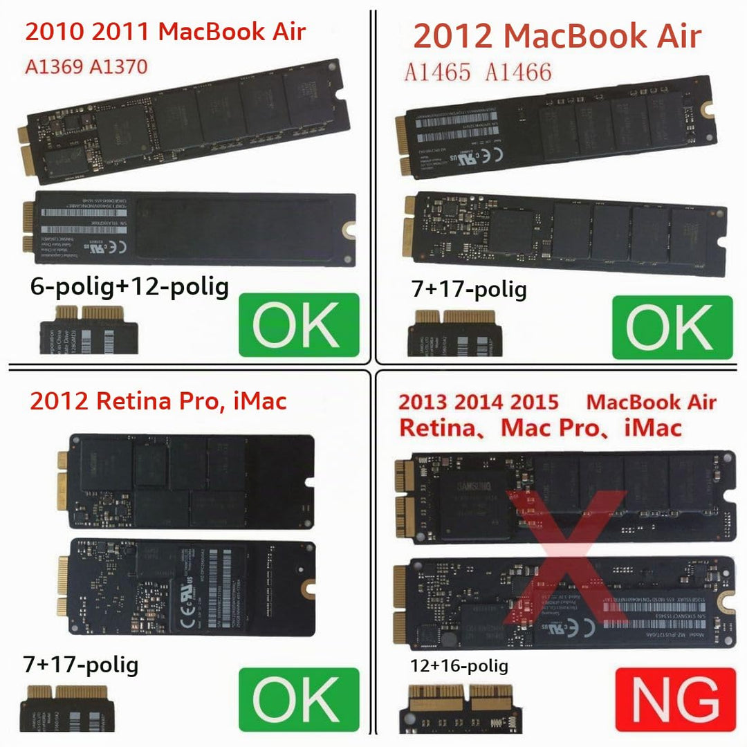 chenyang 12+6Pin &amp; 17+7Pin MAC SSD auf 2,5" SATA 2 in 1 Combo Case Gehäuseadapter für 2010 2011 2012