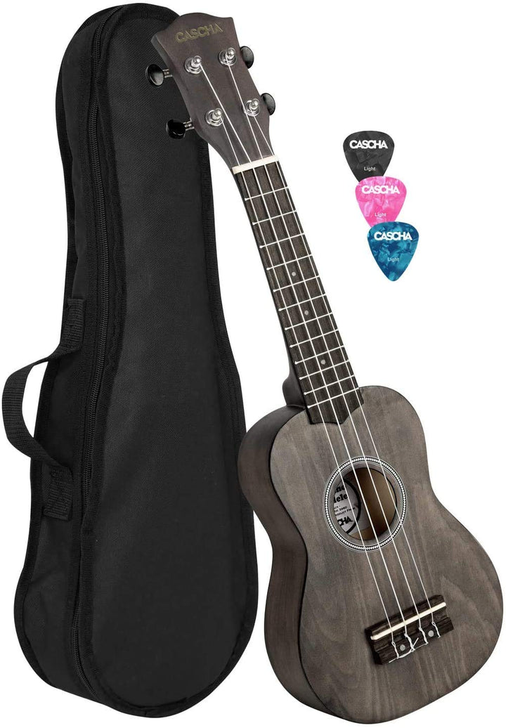 CASCHA Sopran Ukulele Set für Kinder und ErwachseneIUkulele Starter Kit mit 3 Plektren TascheIUkulel