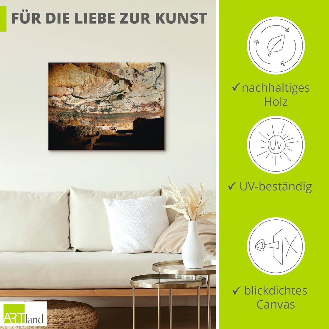 ARTland Leinwandbilder Wandbild Bild auf Leinwand 60x45 cm Wanddeko Steinzeit Tiere Stier Höhle von