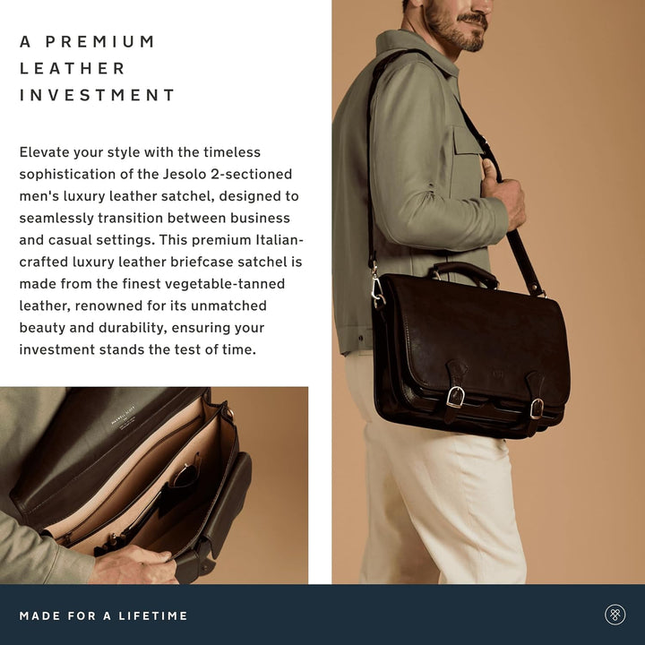 Maxwell Scott Klassische Italienische Herren Leder Aktentasche Jesolo2 in Dunkelbraun, Dunkelbraun