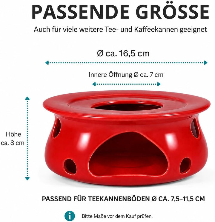 Urban Lifestyle Stövchen für Teekanne Teewärmer Keramik (Rot) Tee Ofen zum warmhalten der Teekanne o
