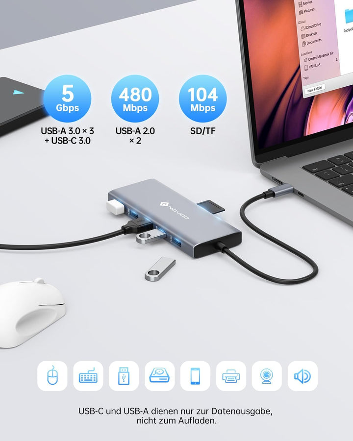 NOVOO USB C Docking Station Triple Display 13 in 1 Dual 4K@60Hz HDMI Hub VGA Adapter, 5 USB-A Datenp
