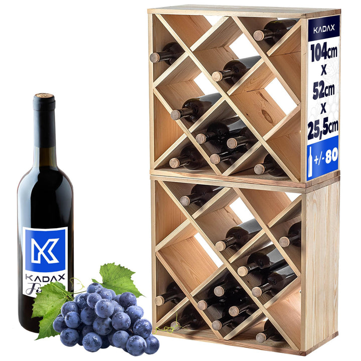 KADAX Weinregal aus Holz, 52 x 25.5 x 104 cm, Grosses Flaschenregal für viele Weinflaschen, rustikal