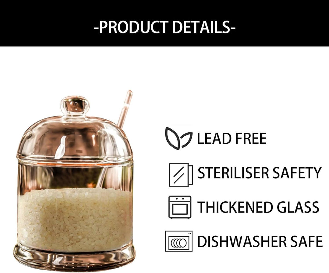 2 Stück Glas Glaszuckerdose, 270ml Zuckerdose mit Glasdeckel und Löffel, Transparent Marmeladenglas