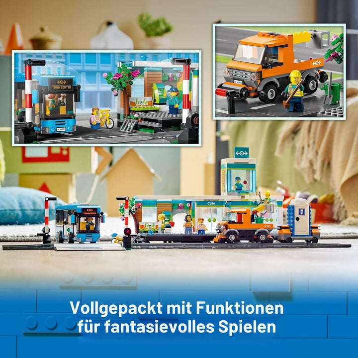 Lego 60335 City Der Bahnhof: Stadtabenteuer mit Bus, Hubwagen, 6 Minifiguren, Strassenschilder, komp