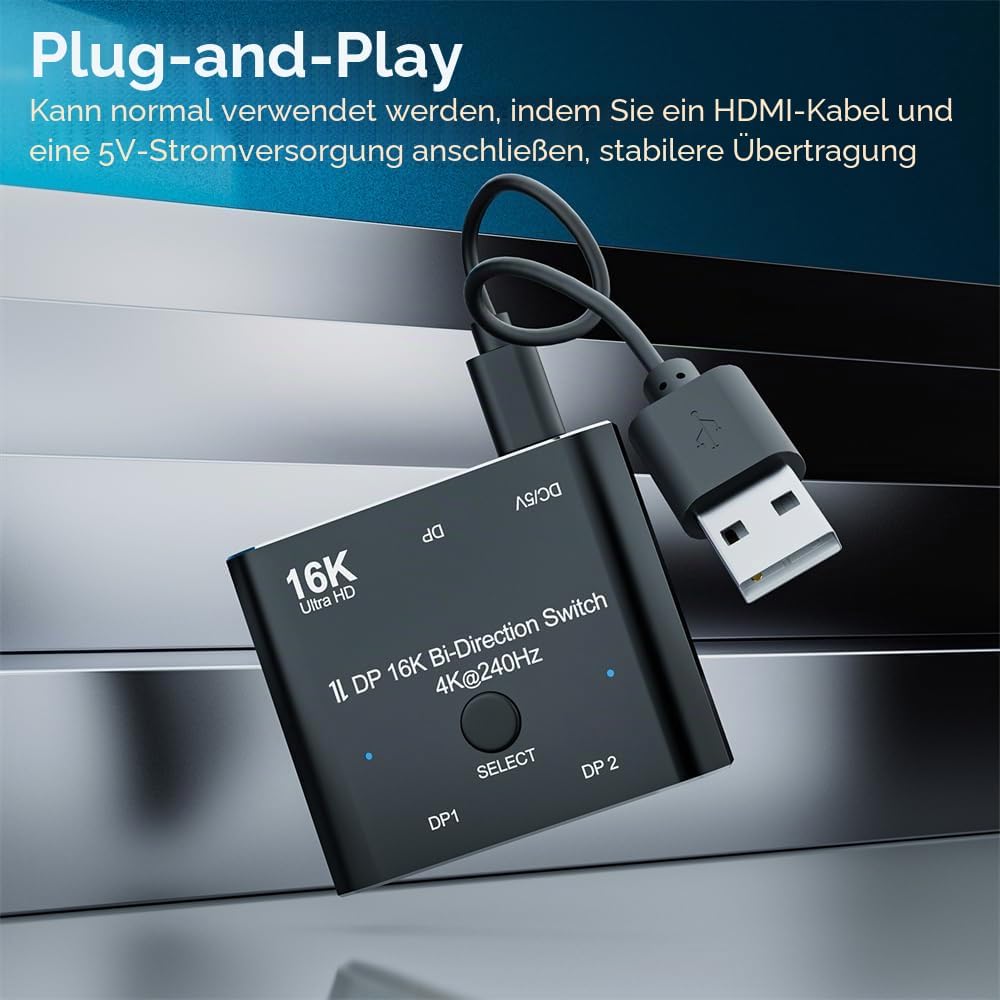 NFHK DP DisplayPort 2.0 Bi-Direction 2x1 Switch Splitter Selector Hub Support HDCP SST Extended 16K