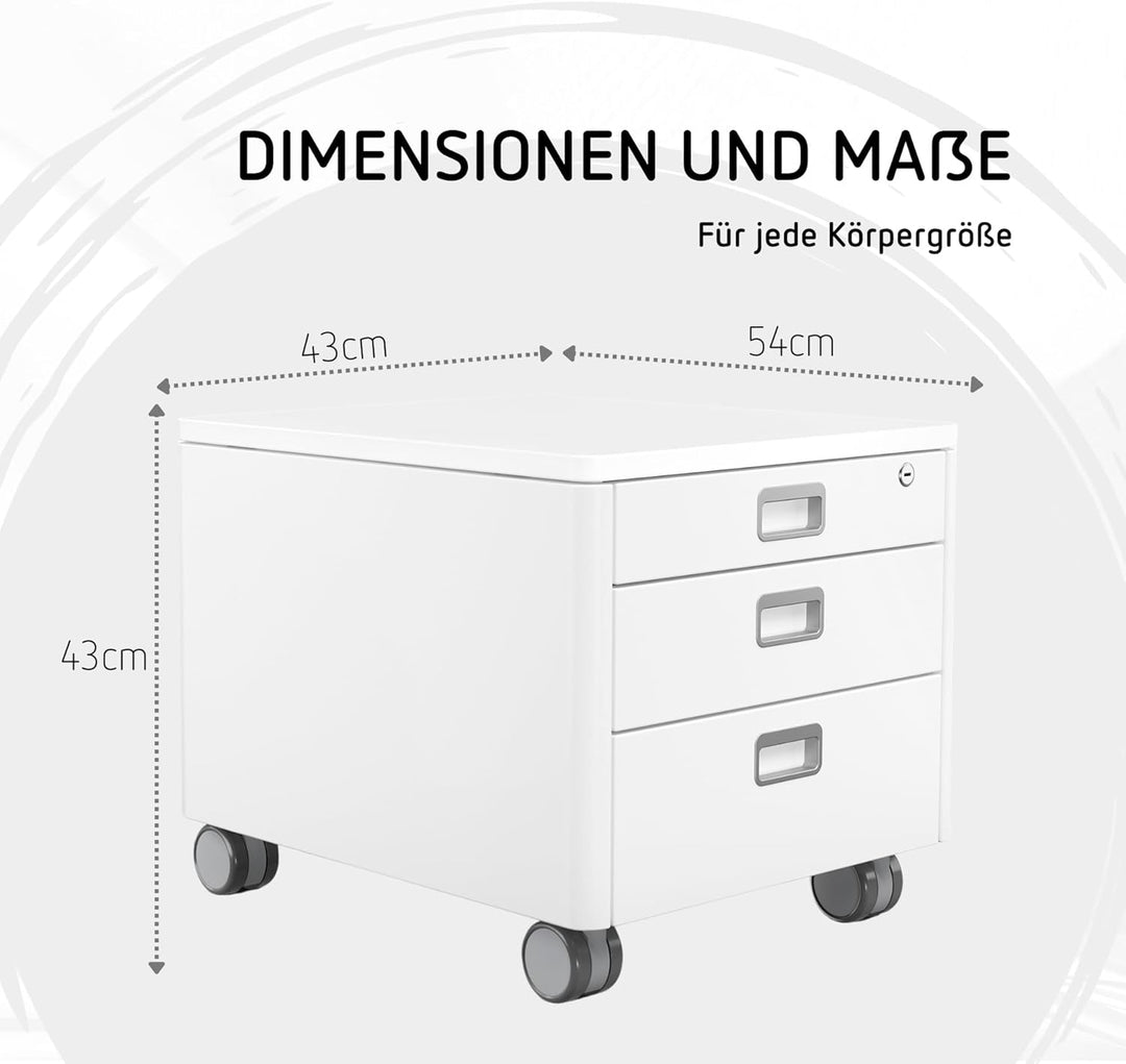moll Cubic, mobiler Rollcontainer mit drei Schubladen, abschliessbar und mit integrierte Feststellbr